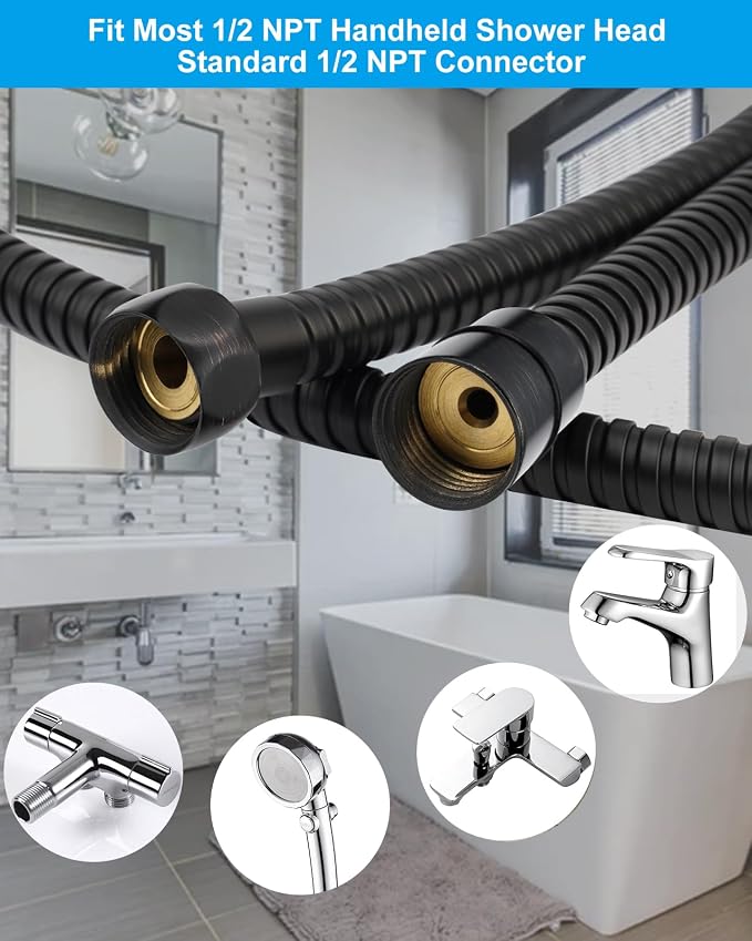 Hibbent All Metal Shower Hose, 90 Inch Stainless Steel Extra Long Shower Hose - Image 4