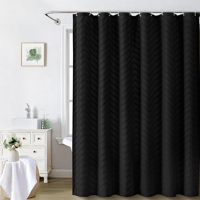 Extra Long Black Boho Shower Curtain 96 Inch Black Tufted Chevron Striped - Image 8