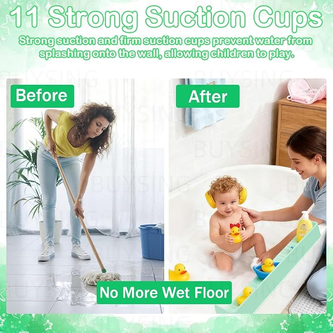 Bathtub Splash Guard for Tub 31.5 in &11 Suction Cups, Lengthened Silicone - Image 5