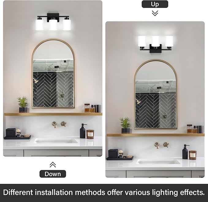 Black Bathroom Light Fixtures, 3-Light Modern Vanity Light Over Mirror - Image 4