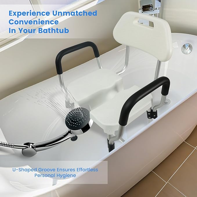 U-Shaped Shower Chair for Inside Shower, Heavy Duty Triple-Bar Base - Image 2