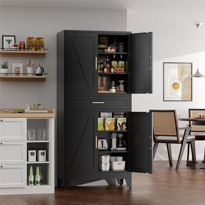 71" Tall Farmhouse Pantry Cabinet, Metal Cabinets - Image 4