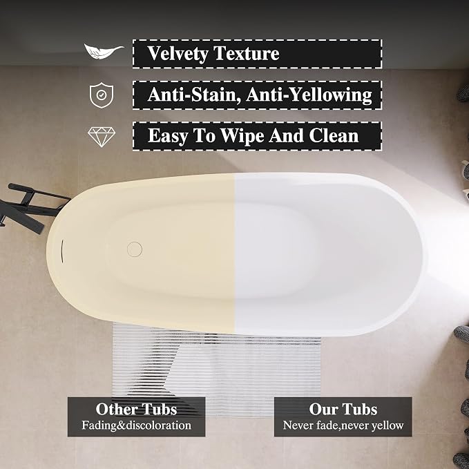 59" High-back Acrylic Freestanding Bathtub, Stand Alone Slipper Soaking Tub - Image 5