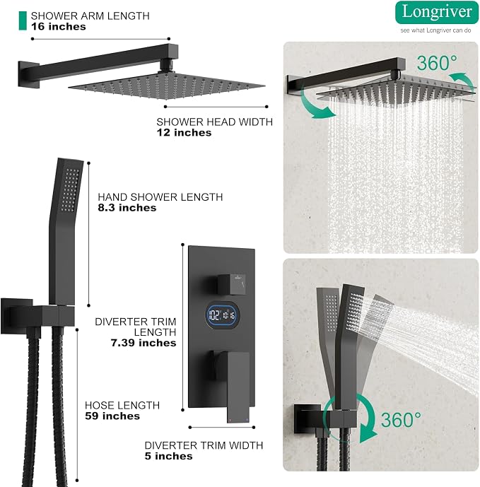 Shower Faucet Set with Hydro Power Temperature Display, Shower System Bathroom - Image 8