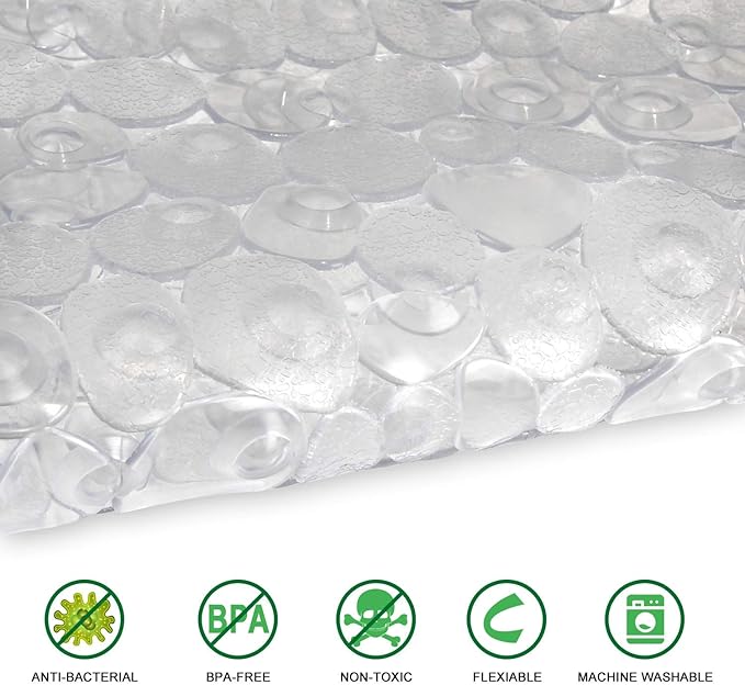 WELTRXE Pebbles Bath Mat Clear Non-Slip Bathtub Mat - Image 2