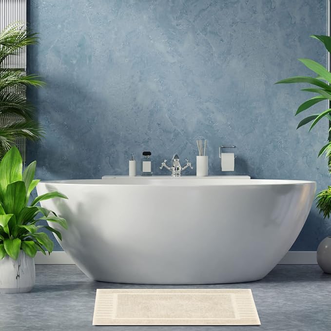 White Classic Luxury Bath Mat Floor Towel Set - Image 5