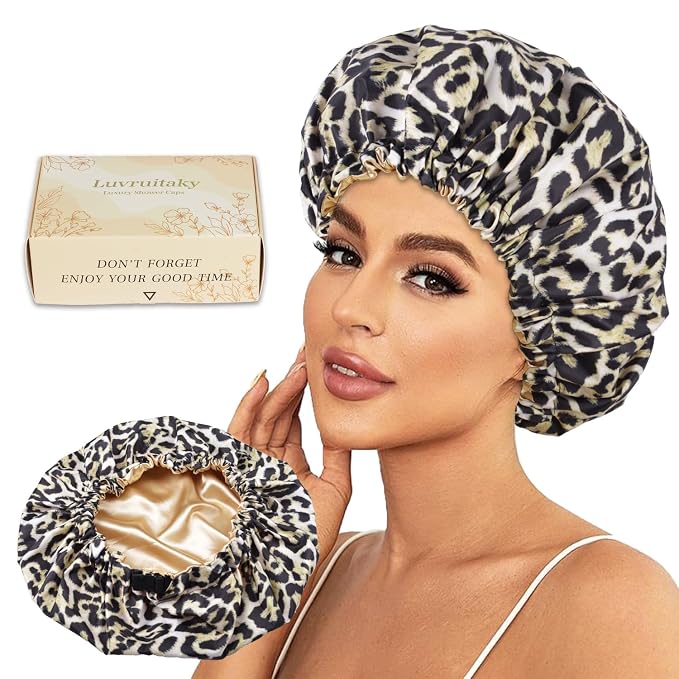 Large Shower Caps for Women Reusable Waterproof Satin Lined Shower Cap by Luvruitaky