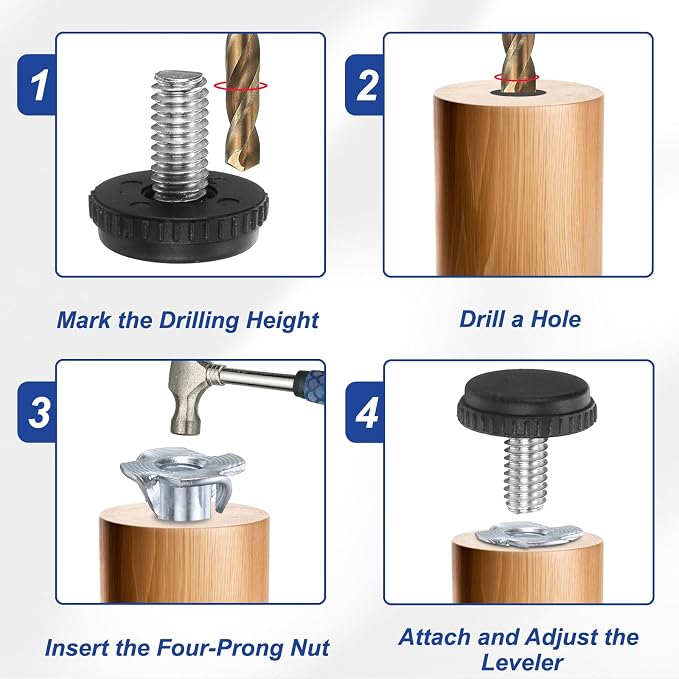 uxcell 1/4"-20 Thread Furniture Feet Levelers, 12Set 18.8mm L Adjustable - Image 4