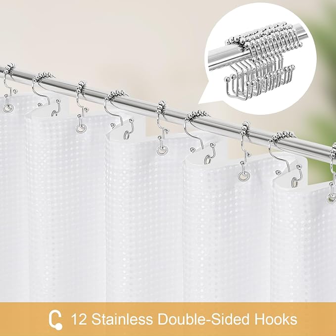 3 in 1 Long Shower Curtain Set-72 W x 78 H, Waterproof Fabric - Image 3