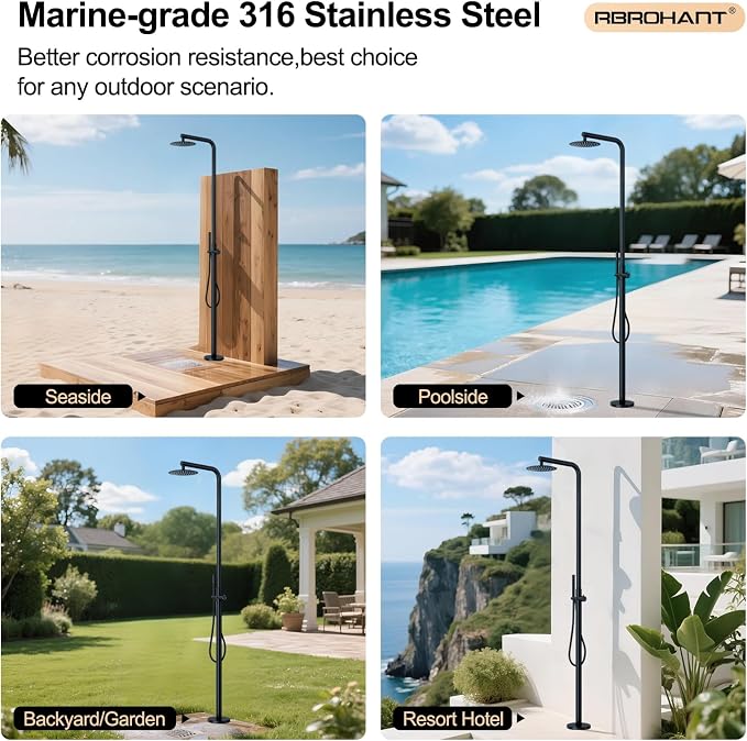 RBROHANT Freestanding Outdoor Shower Black, 316 Marine Grade Stainless Steel - Image 6