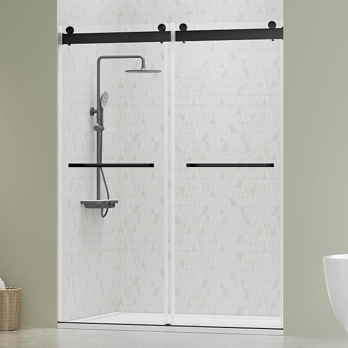 DELAVIN 56"-60"W x 75"H Frameless Shower Door, Double Sliding Shower Door by DELAVIN