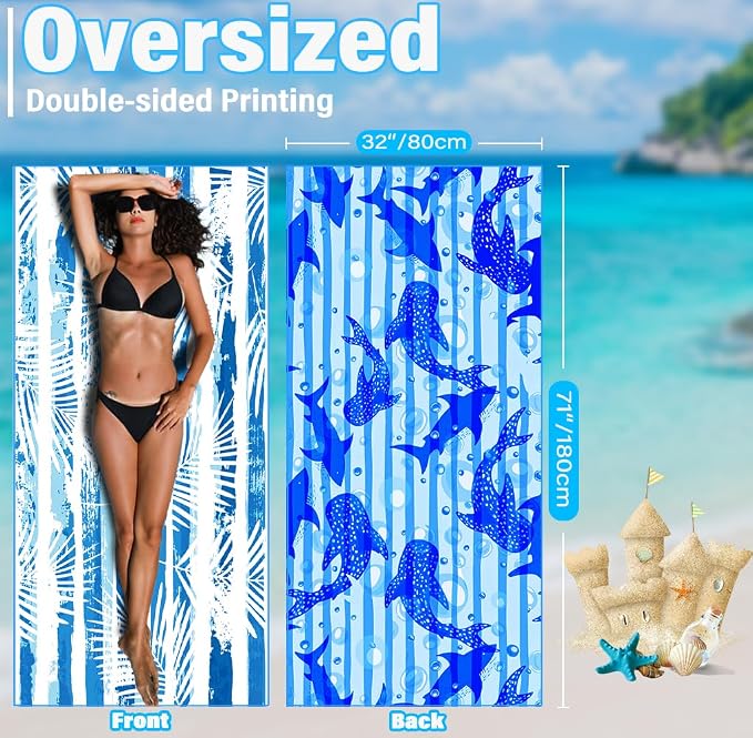 6 Pack Lightweight Thin Microfiber Beach Towel Sand Free Quick Dry Absorbent - Image 3