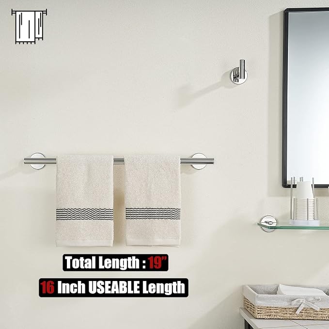 JQK Towel Bar Polished Steel, 19 Inch 304 Stainless Steel Thicken 0.8mm Towel - Image 3