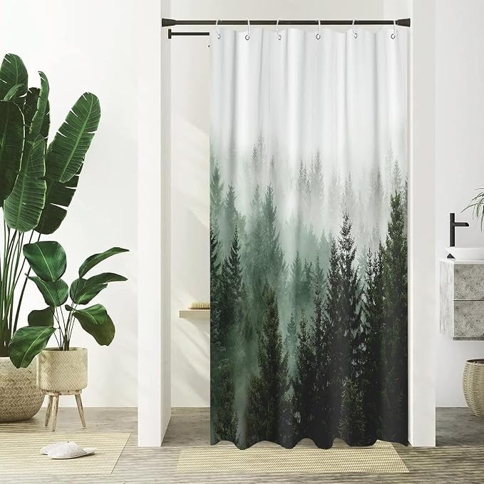 Aipon Green Misty Forest Shower Curtain Nature Tree Shower Curtain Set Dark by Aipon