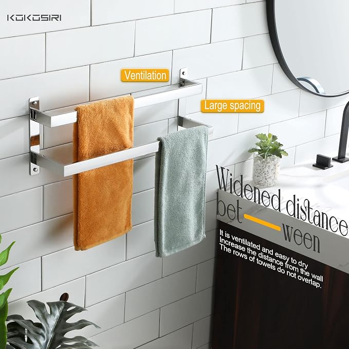 KOKOSIRI Towel Bars Bath Towel Holders 20-Inch Chrome Bathroom 2-Tiers Ladder - Image 7