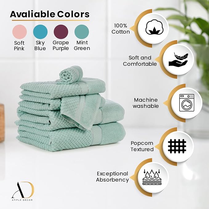 Ample Decor Bathroom Towel Set of 18-4 Bath Towel, 4 Hand Towel, 10 Wash Cloths - Image 4