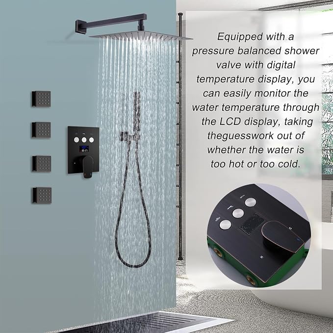 Shower System Oil Rubbed Bronze Shower Faucet Set 12 Inch Wall Mounted Full - Image 6