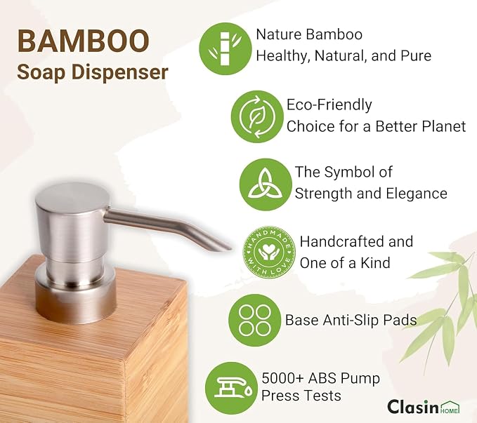Bamboo Soap Dispenser with Anti-Slip Pads and Stylish Horizontal Wood Grain - Image 2