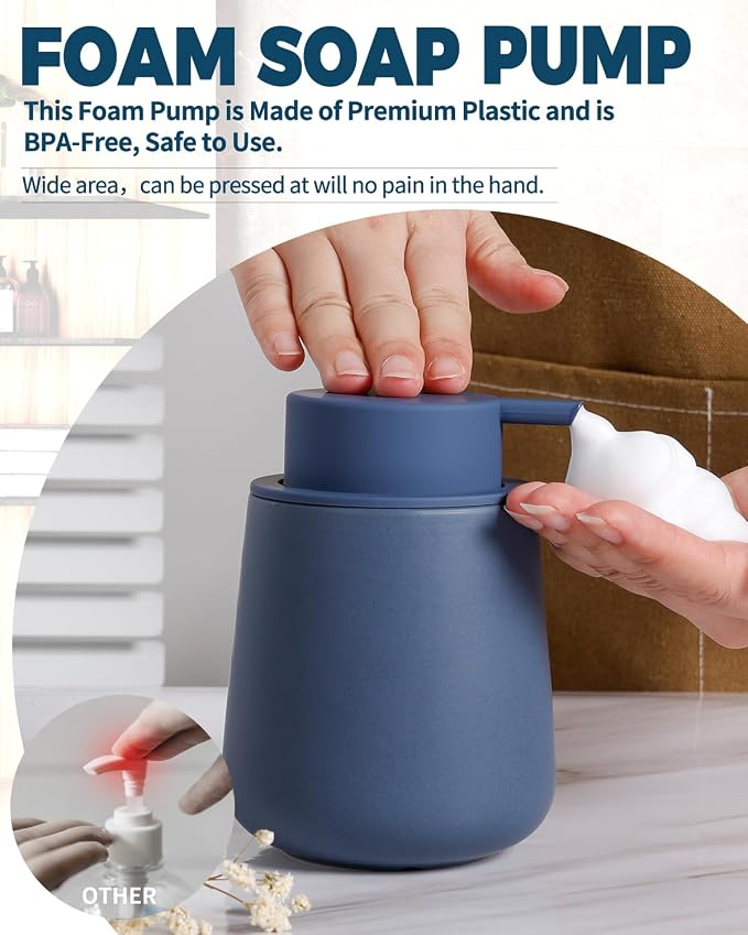 Bosilunlife Ceramic Foaming Soap Dispenser - 12oz Nave Blue Foam Hand Wash - Image 2