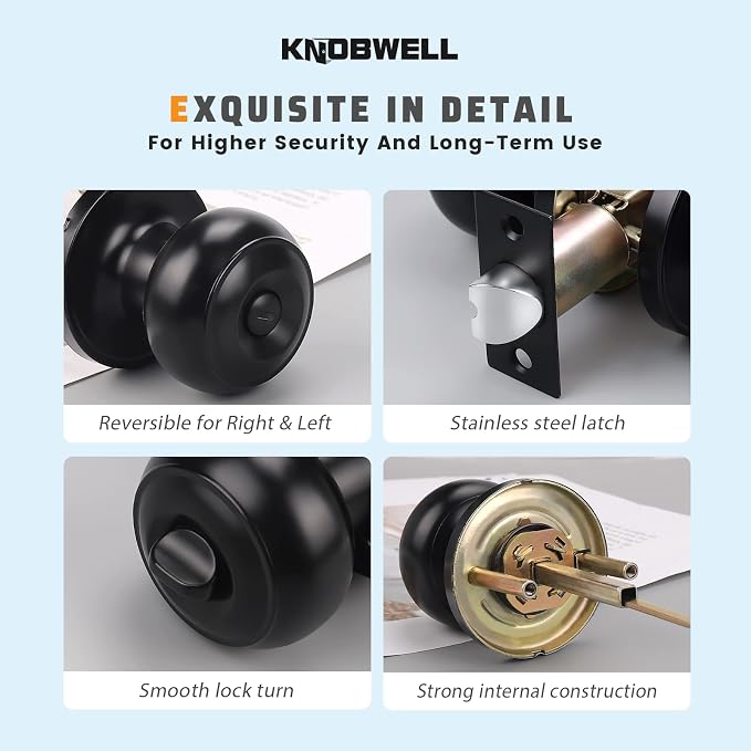 KNOBWELL 4 Pack Black Door Knob, Privacy Door Knobs - Image 6