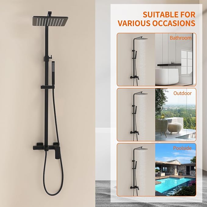 Exposed Shower System with Rain Shower and Handheld Sprayer, Outdoor Shower - Image 4