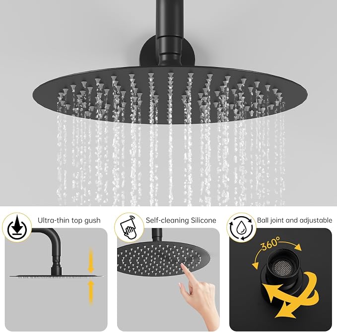 BESy Shower System with 10 Inch Round Rain Shower Head and Handheld Wall Mounted - Image 6