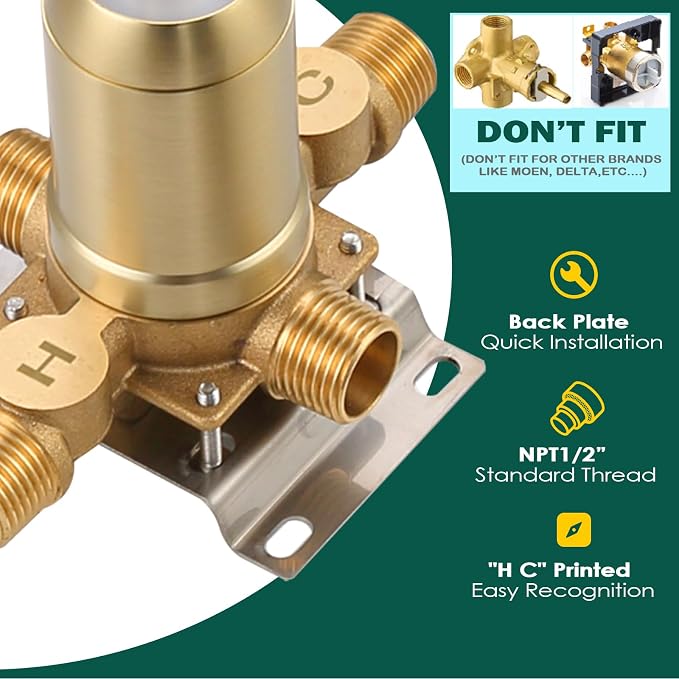 Brushed Gold Shower Mixer Valve 2 Way Diverter, Dual-Function Pressure Balance - Image 3