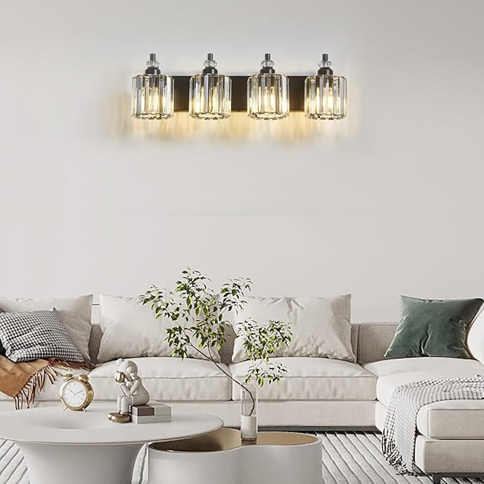 4-Light Black Bathroom Light Fixtures Over Mirror Modern Vanity Lights Crystal - Image 7