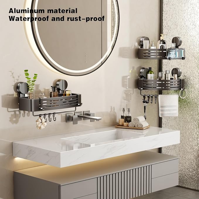 VOLPONE Shower Caddy Suction Cup No Drilling Suction Cup Shower Shelf Aluminum - Image 2