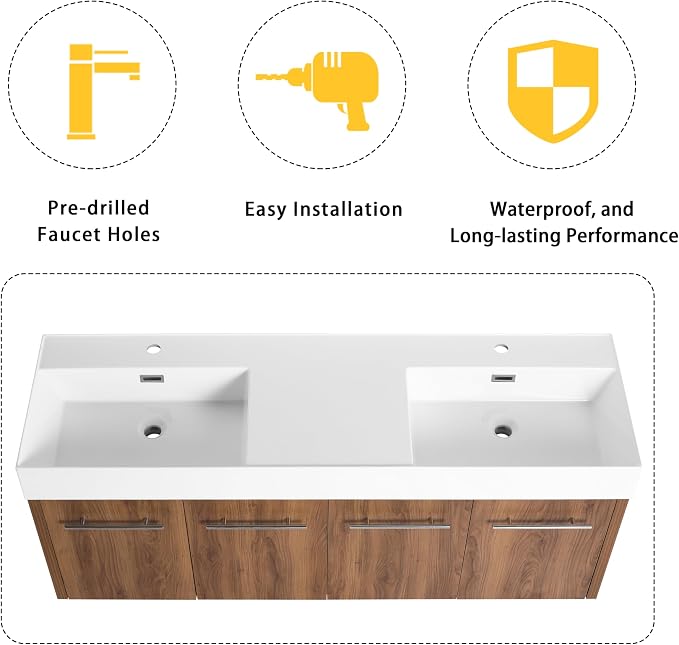 60 Inch Bathroom Vanity with Double White Resin Sink, Plywood Base, Scratch & - Image 5
