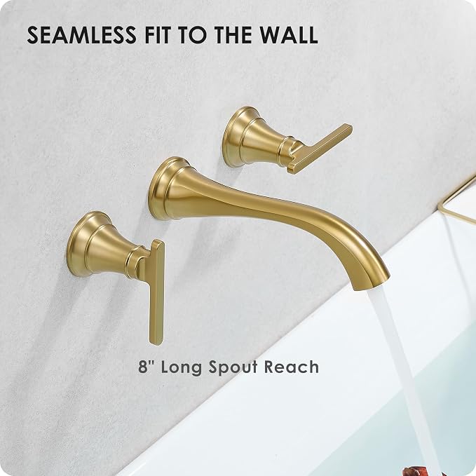 Wall Mount Tub Faucet, High Flow Solid Brass Brushed Gold Bathtub Faucet - Image 7