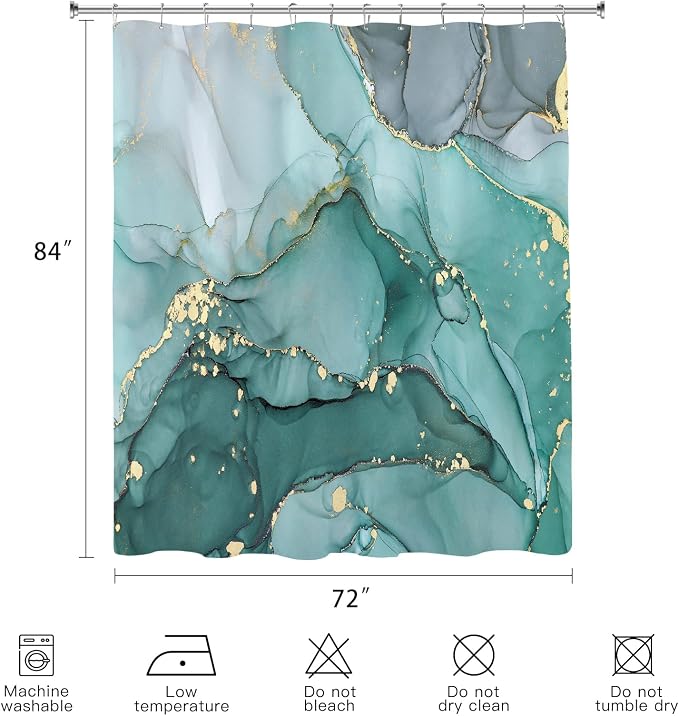 Extra Long Shower Curtain 72 x 84 Inch, Turquoise Tall Abstract Marble Shower - Image 6