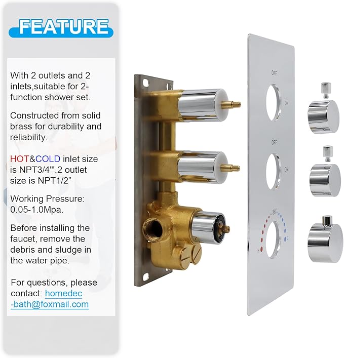 2 Way Shower Diverter Valve Brass 2 Functions Thermostatic Shower Mixing Valve - Image 7