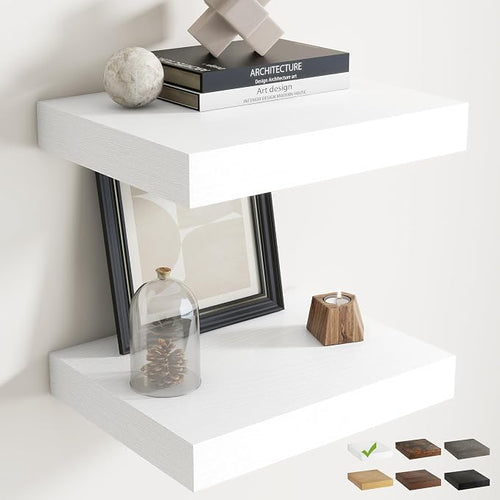 16 Inch Floating Shelves for Wall Set of 2, Easy Install Engineered Wood by Marsmiles