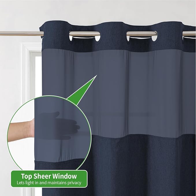 Extra Long No Hooks Needed Linen Textured Shower Curtain - Image 3