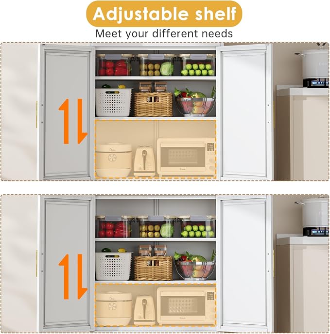 75" Tall Metal Kitchen Pantry Storage Cabinet, Freestanding Cupboard Storage - Image 7