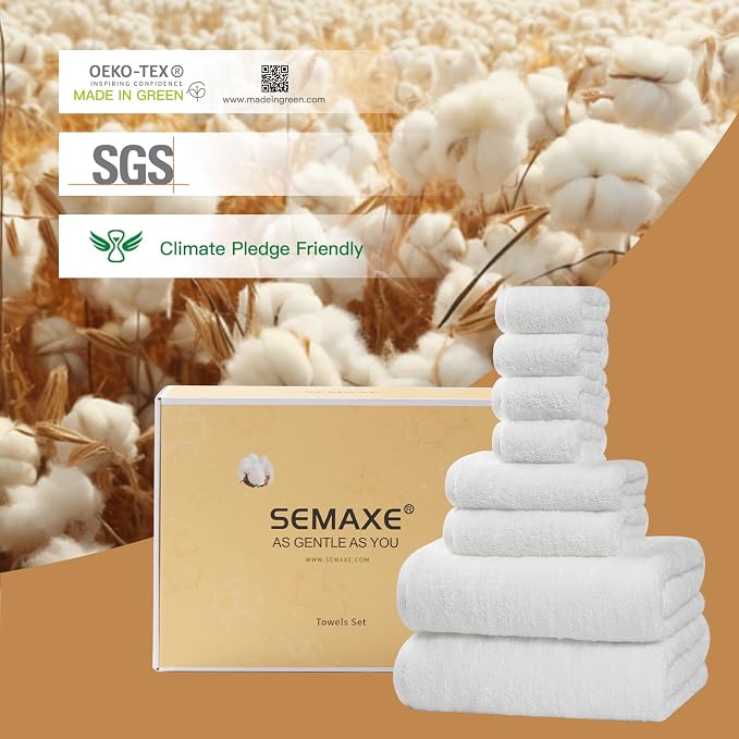 SEMAXE White Bath Towel Set, 100% Cotton Bathroom Towels - Image 2