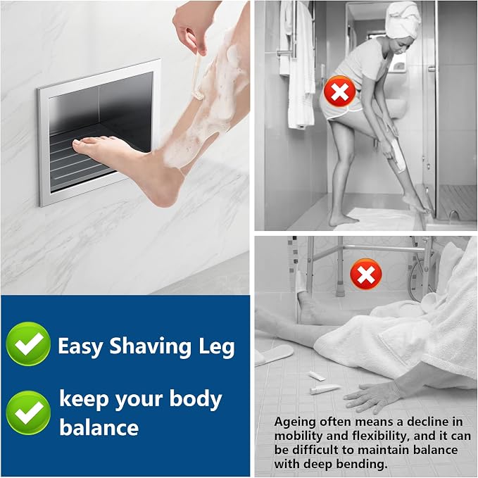 Shower Foot Rest for Shaving Legs, 304 Stainless Steel Footrest Niche - Image 3