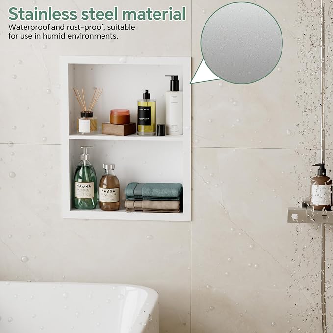 Stainless Steel Recessed Medicine Cabinet 14''*18'', Rust-Proof Metal Wall Niche - Image 4