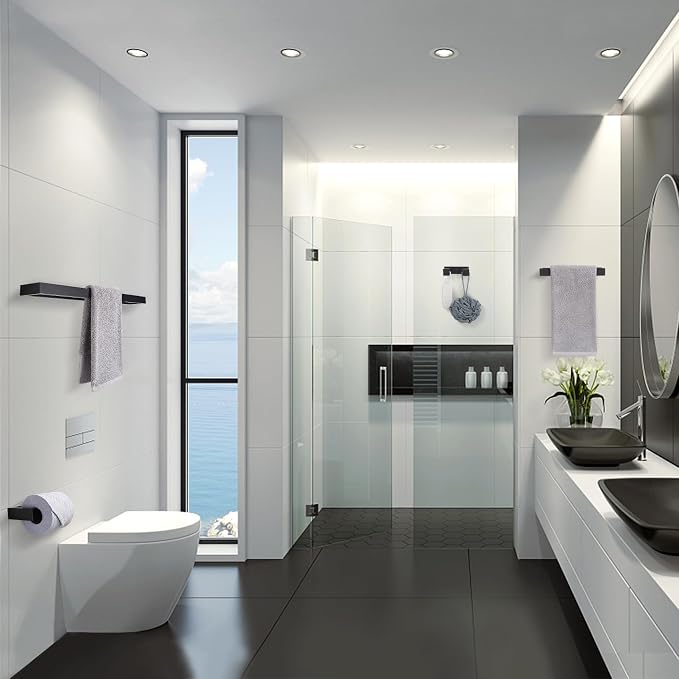 Lairuier 4-Piece Bath Towel Bar Set, Matte Black Bathroom Hardware Set - Image 5