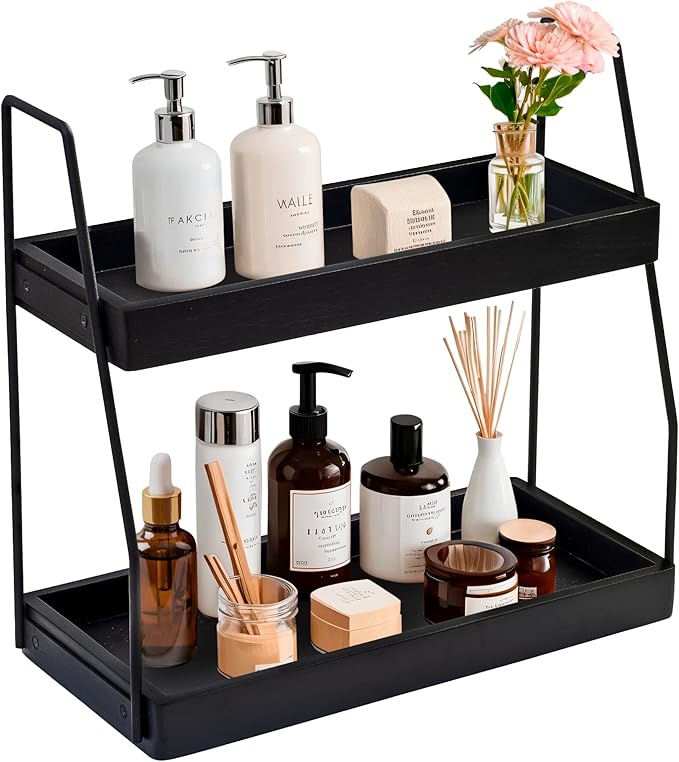 Acacia Bathroom Organizer Countertop 13.6 x 14 x 6.7 inches, 2-Tier Wood by Demigo