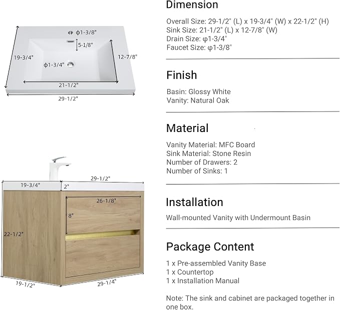 Modern 30" Wall-Mounted Bathroom Vanity - Image 6