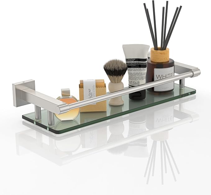 Glass Shelves for Bathroom, 16IN Brushed Nickel Bathroom Shelves for Wall by SFGSOWOR