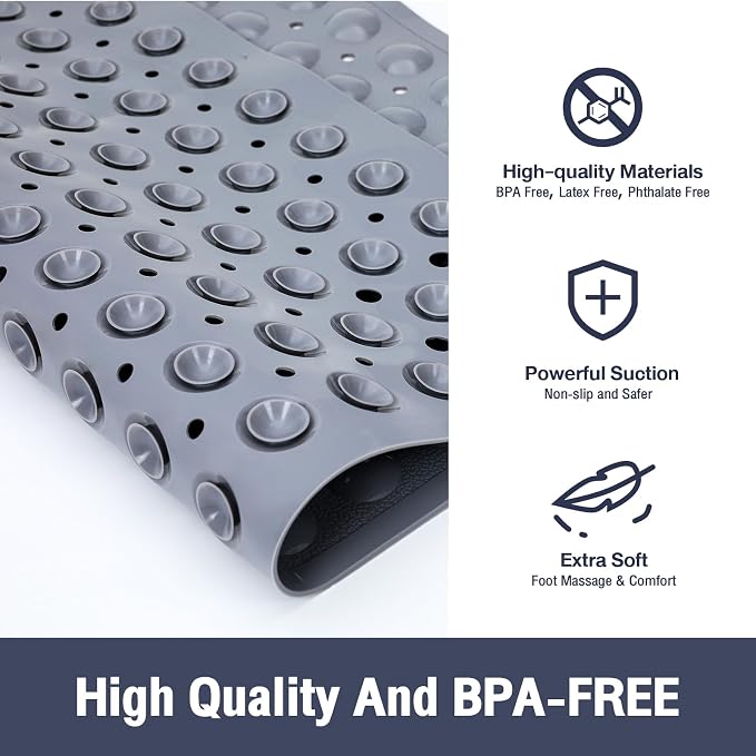 Gray Square Shower Bathtub Mat Non Slip 21x21 Inch, Soft Bath Mat - Image 2