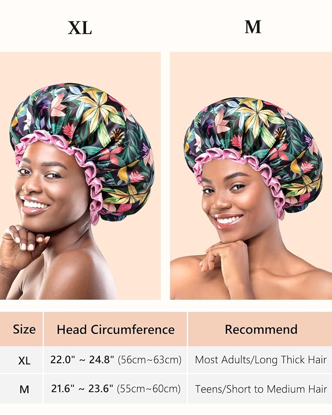 mikimini Shower Cap for Women and Grils, Rainforest Bath Shower Caps - Image 2
