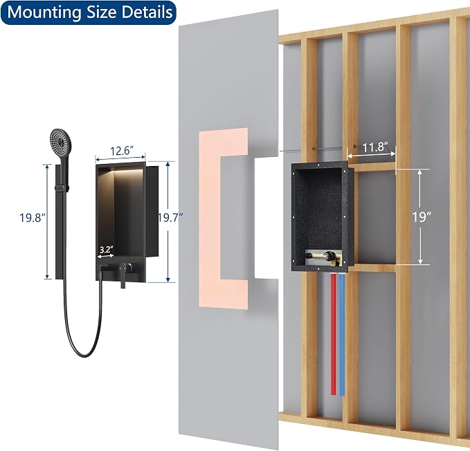 Shower Niche with Round Hand Shower, Sliding Bar and LED Light in Matte - Image 4