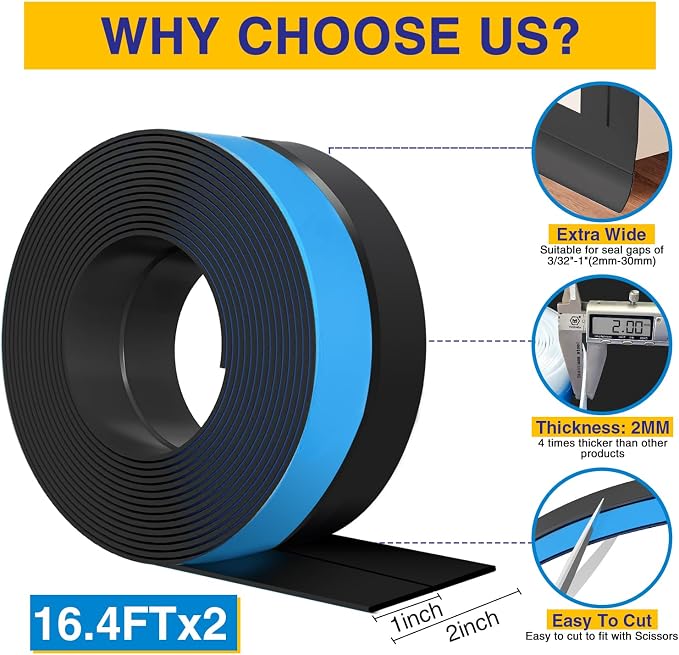 Weather Stripping 32.8FT x 2in Door Draft Stopper Silicone Seal Strip - Image 3