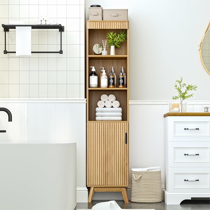 68" Tall Bathroom Storage Cabinet, Narrow Fluted Tower Cabinet - Image 2