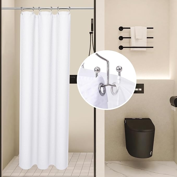 LaCyan 3 in 1 Waterproof Waffle Weave Shower Curtain and Clear Liner Set by Lacyan