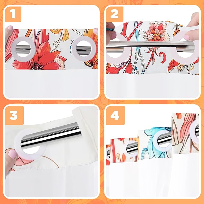 Hookless Shower Curtain with Snap-in Liner Set, Vibrant Watercolor Fabric - Image 4